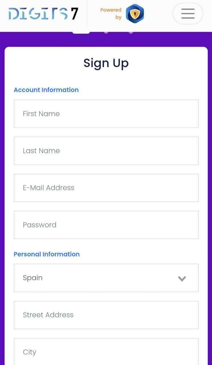 Crea cuenta rápidamente en app móvil Digit7